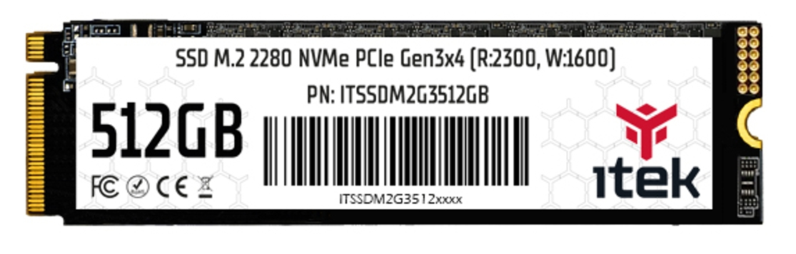 ITEK SSD 512GB M.2 2280 NVMe PCIe Gen3x4 (R:2300, W:1600) ITEK