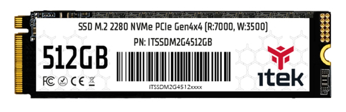ITEK SSD 512GB M.2 2280 NVMe PCIe Gen4x4 (R:7000, W:6500) ITEK