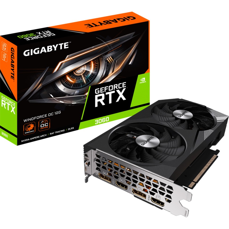 Gigabyte GeForce RTX 3060 WINDFORCE OC 12G (rev. 2.0), GeForce RTX 3060, 12 GB, GDDR6, 192 bit,...