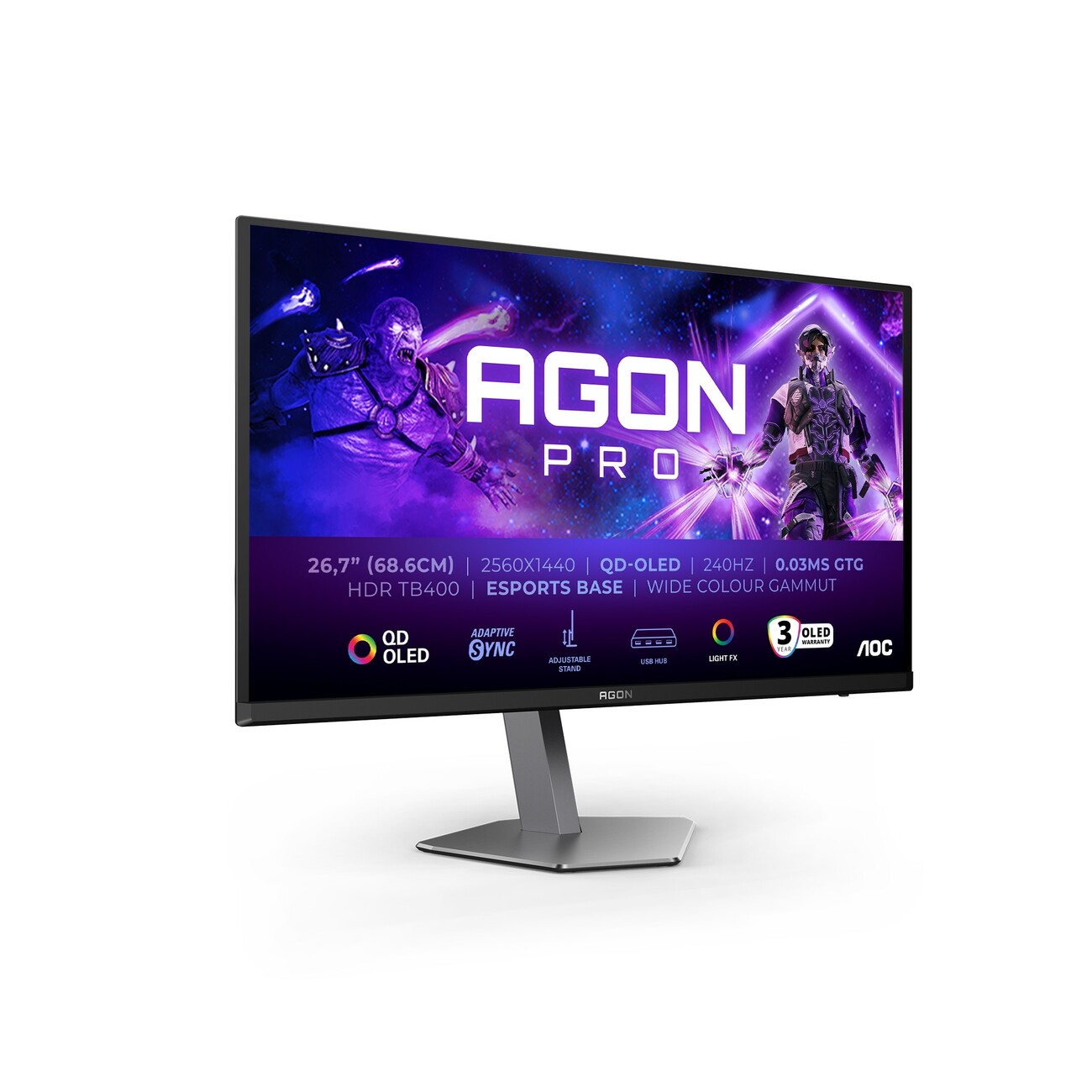 AOC Agon Pro AG276QZD2 Monitor 26,7" QD-OLED 240Hz QHD 0,03ms Multimediale Pivot Hub USB...