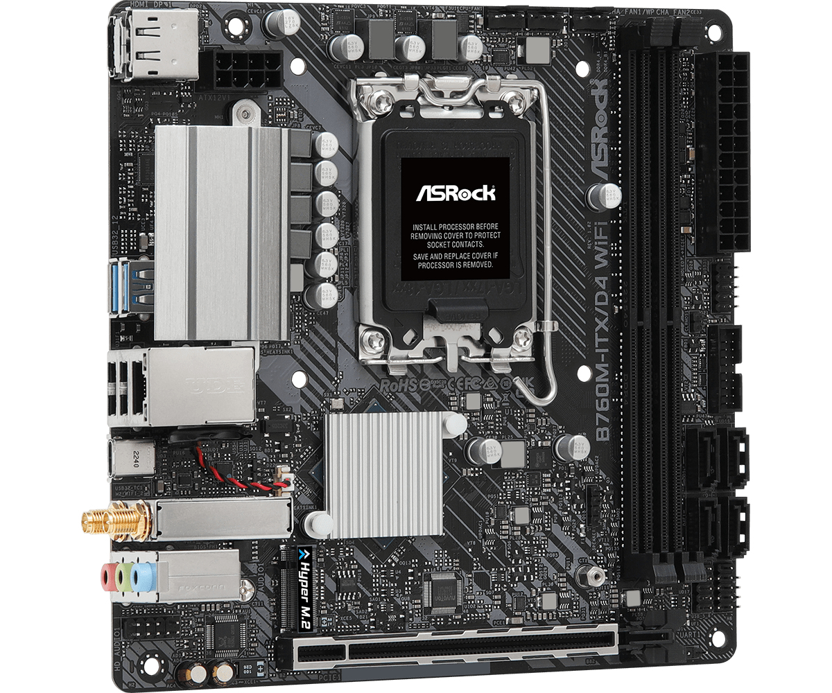 MB Asrock 1700 Intel B760M ITX D4 WIFI, 2xDDR4, 4SATA3, 1xHyper M.2 HDMI DP mini ITX ASROCK
